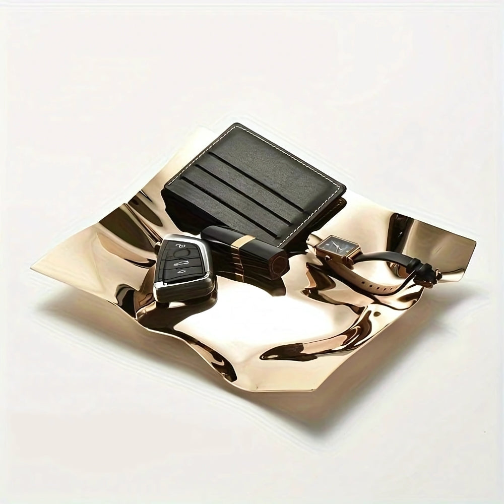 Wrinkled Stainless Steel Obsidian Tray — size and scale reference