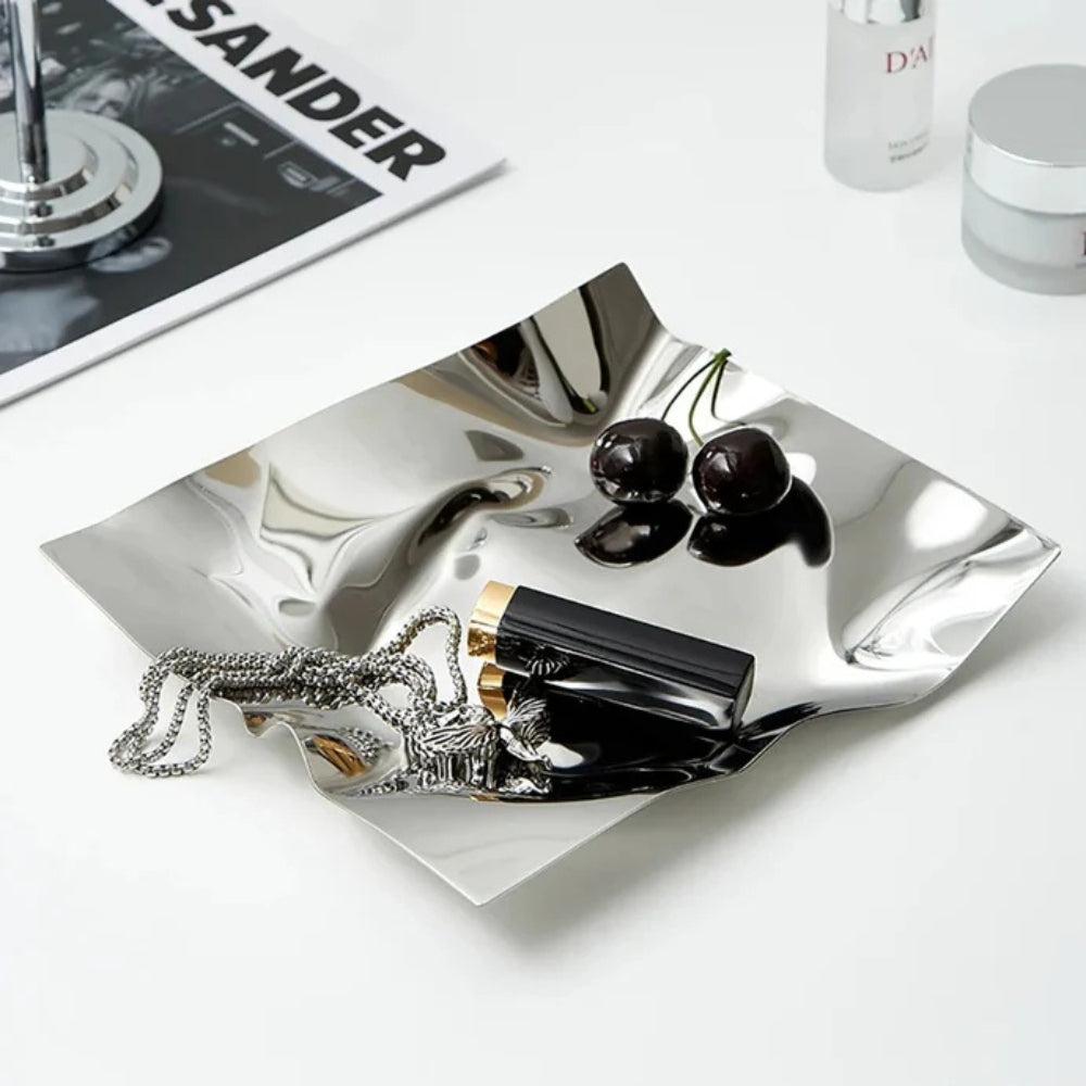 Wrinkled Stainless Steel Obsidian Tray — main product photo