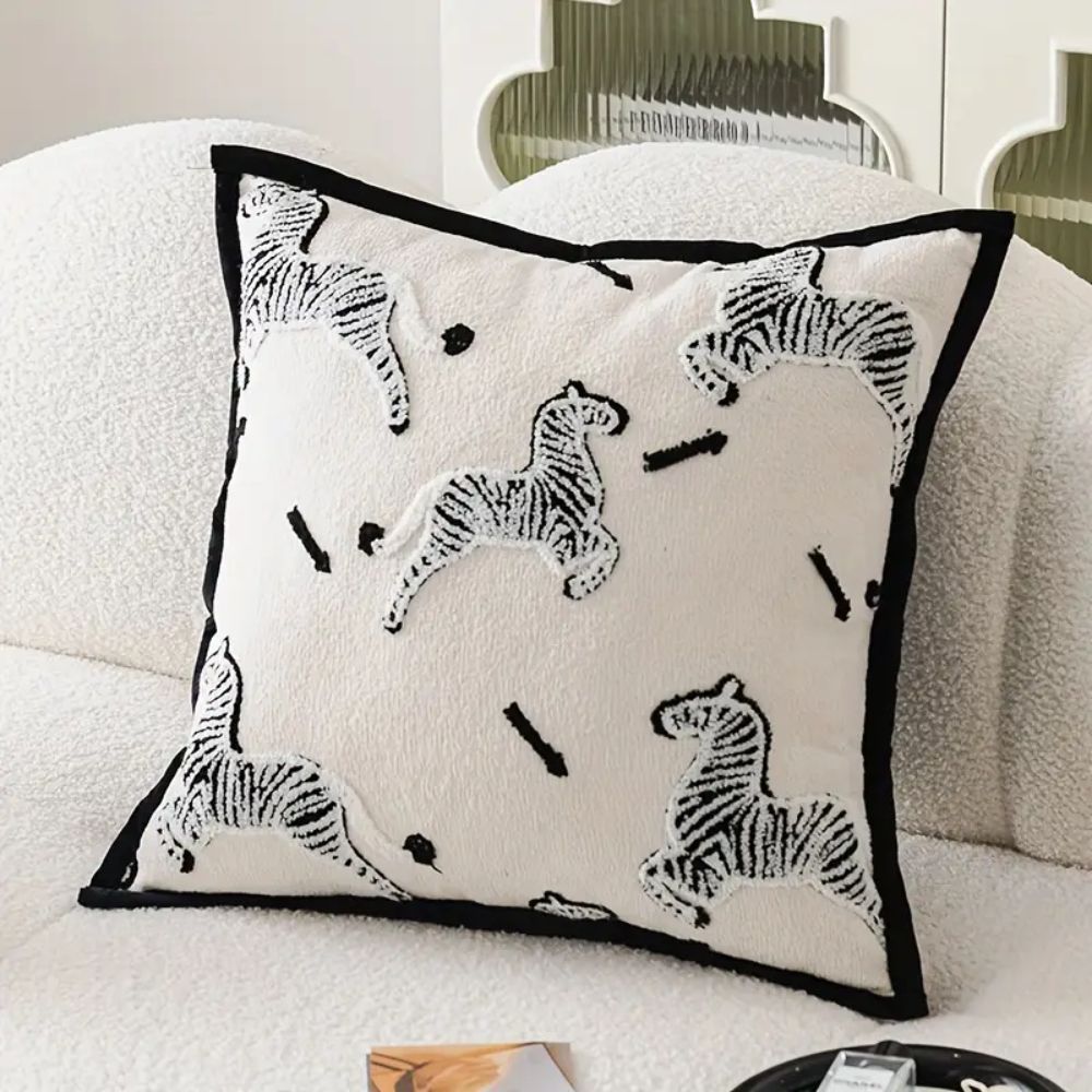 Zebra Dash Embroidered Cushion Cover — product feature detail