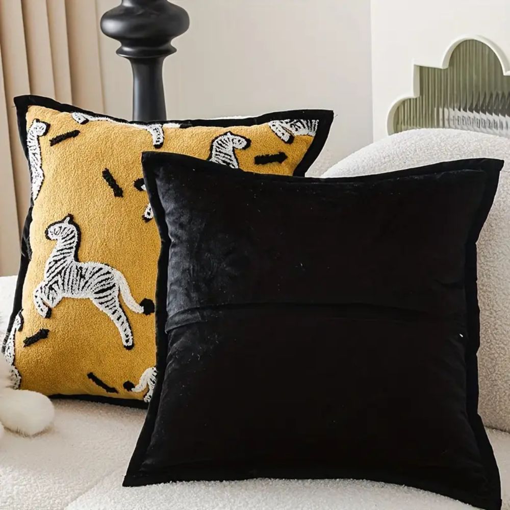 Zebra Dash Embroidered Cushion Cover — product close-up