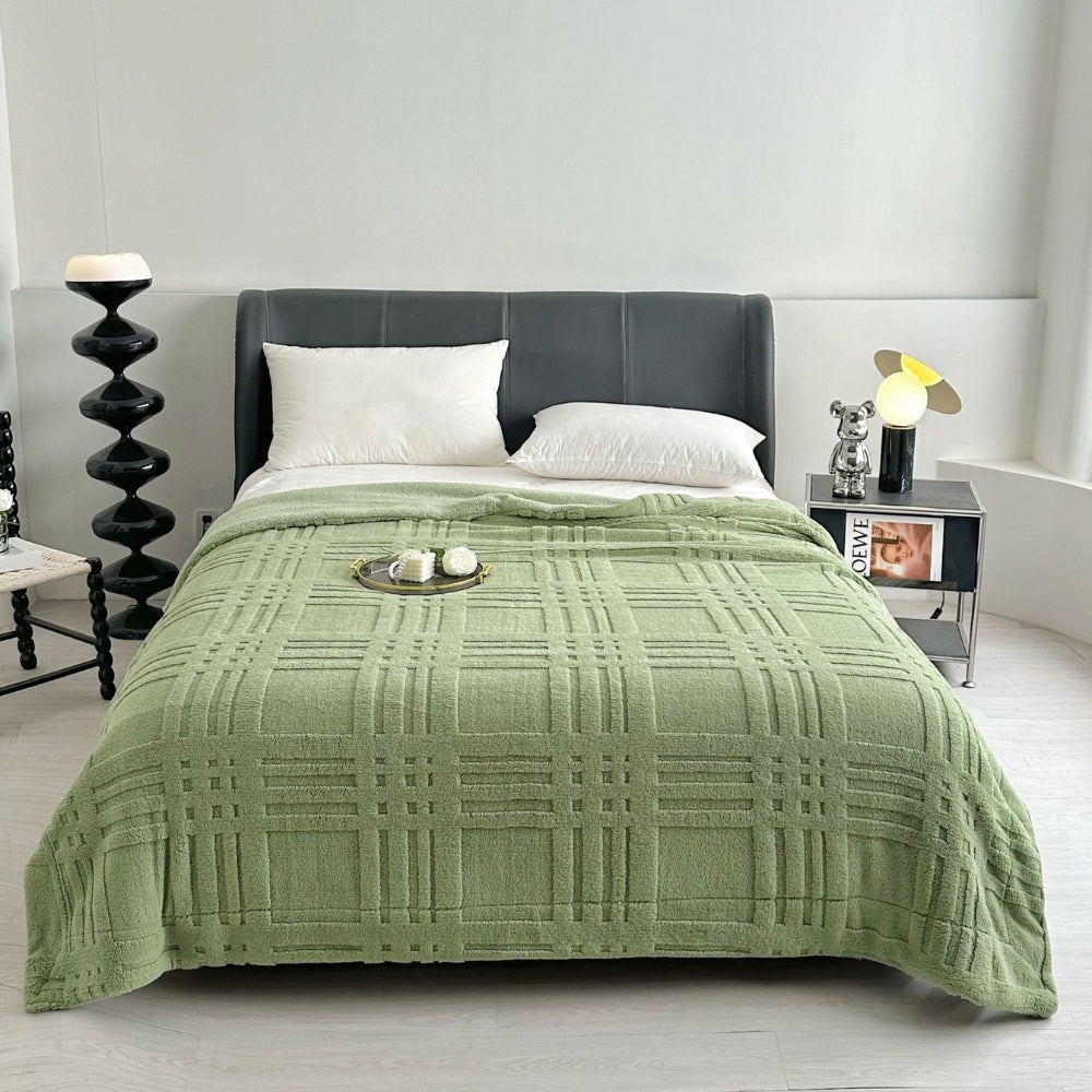 Plaid Embossed Grid Pattern Winter Blanket — alternate angle view