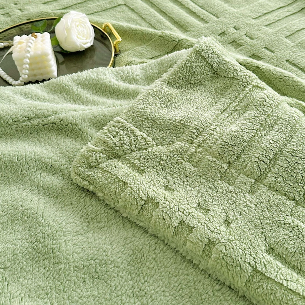 Plaid Embossed Grid Pattern Winter Blanket — product in use