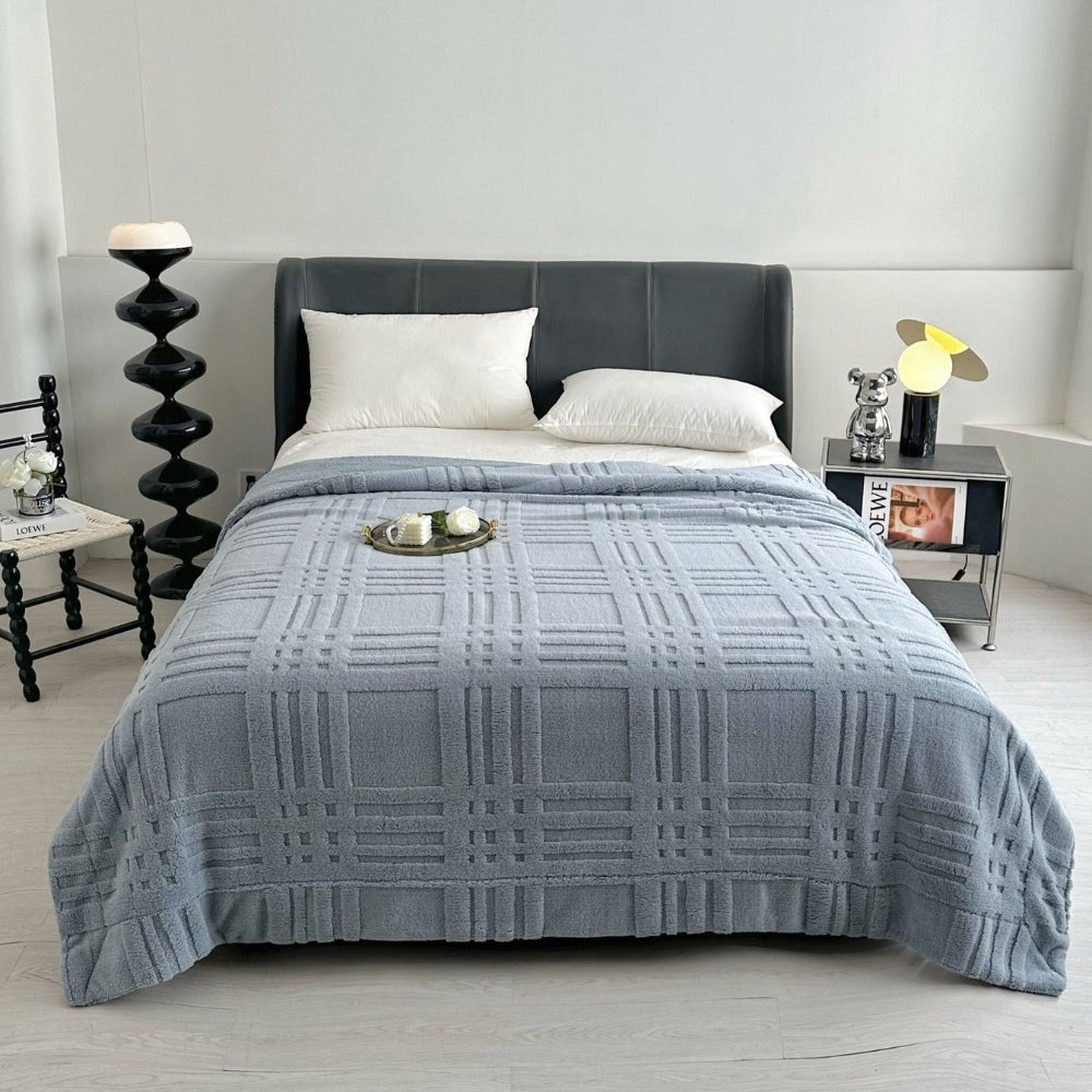 Plaid Embossed Grid Pattern Winter Blanket — lifestyle shot