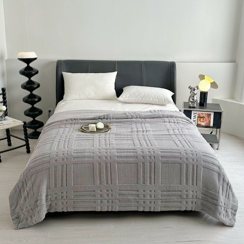 Plaid Embossed Grid Pattern Winter Blanket — additional view