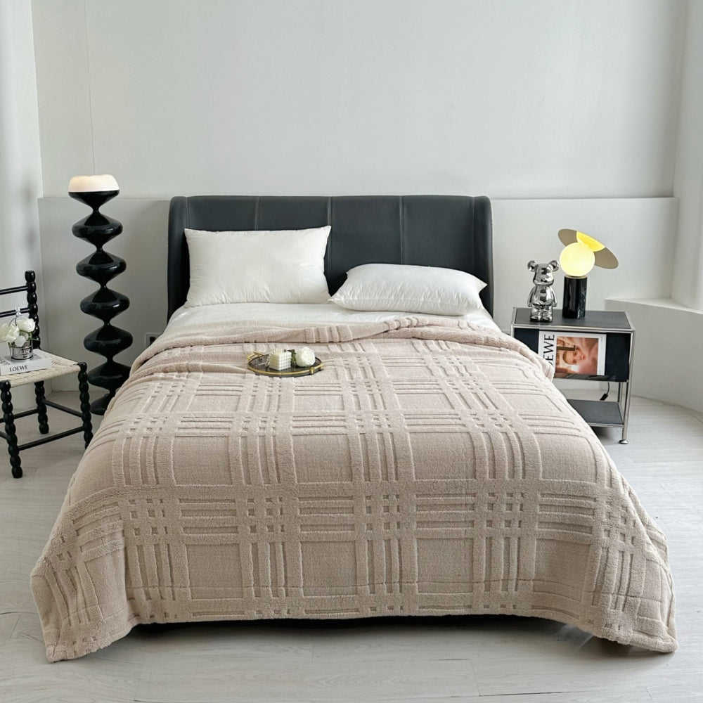 Plaid Embossed Grid Pattern Winter Blanket — size and scale reference