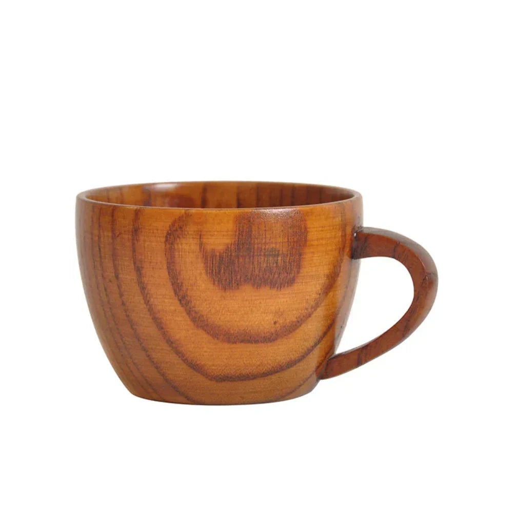 Rustic Natural Wooden Tea Cups with Handle (2PCS) — product in use