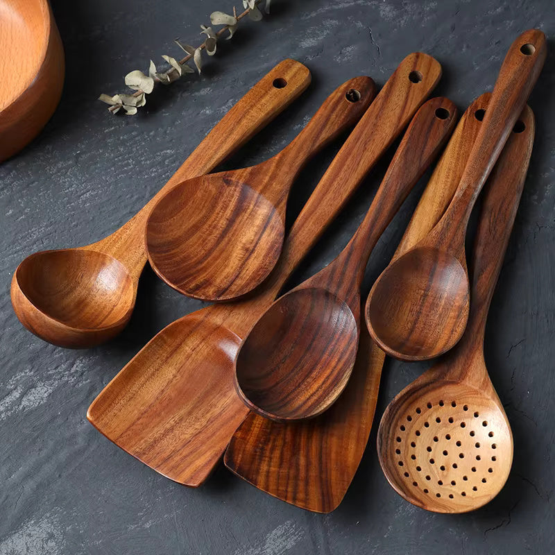 Handmade Teak Wooden Kitchen Utensils | 7 Sets — alternate angle view