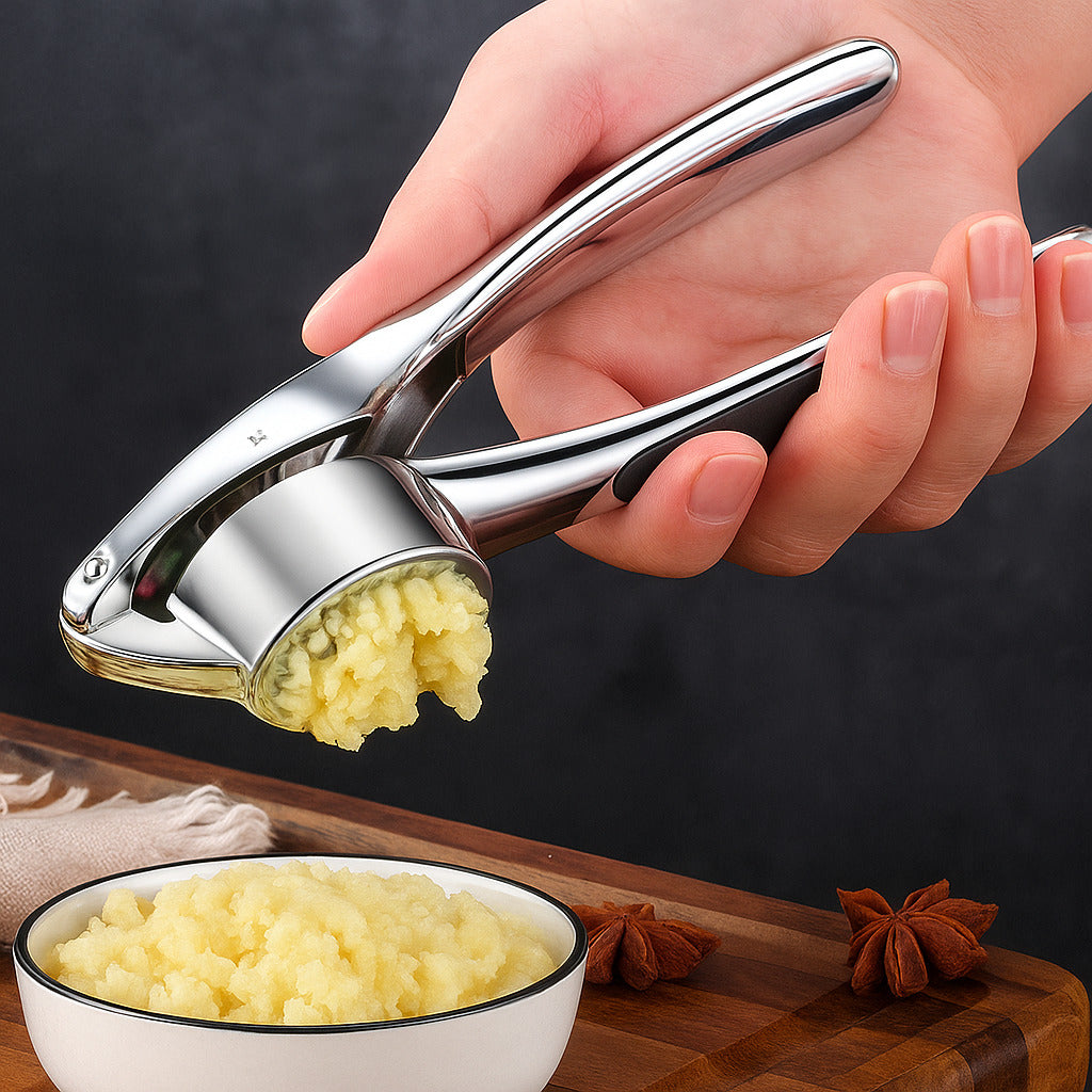 Minimalist Stainless Garlic Squeezer with Non-Slip Handle — main product photo